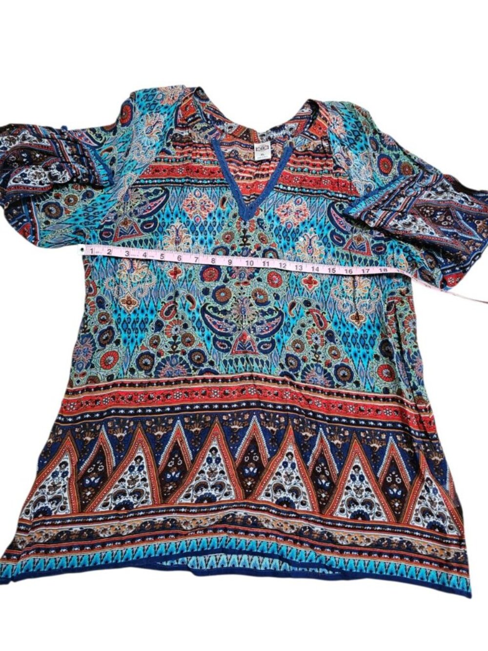 Bila Women XL Tunic Blue Multi Paisley Festival Boho Archival Rare Statement HTF - Picture 6 of 7